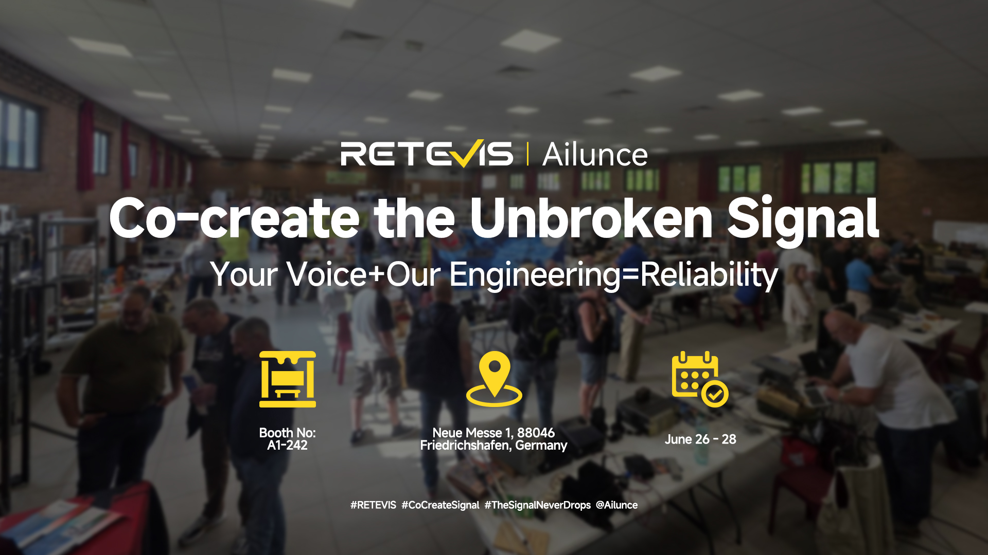 Retevis Ailunce brand banner with tagline Your Voice Plus Our Engineering Equals Reliability Retevis Ailunce brand banner with tagline Your Voice Plus Our Engineering Equals Reliability