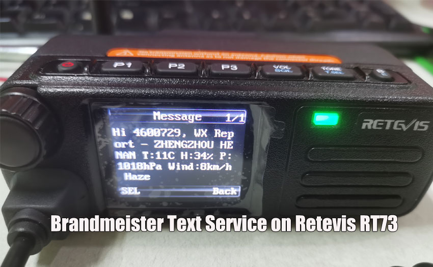 Brandmeister SMS Text Service on Retevis RT73