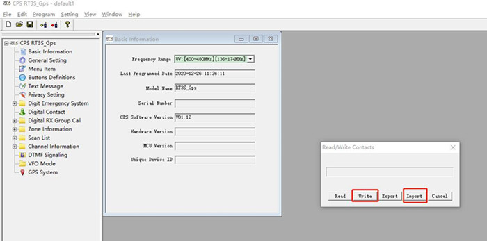 Import contacts into Retevis RT3S-Ailunce