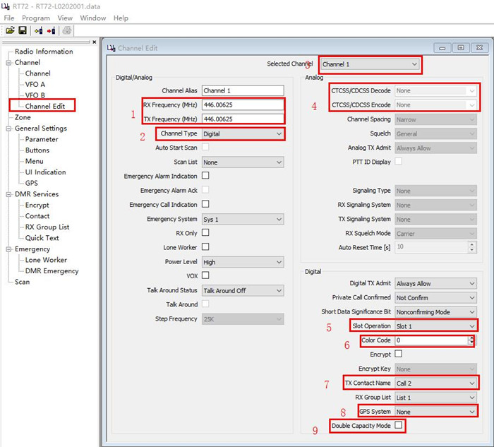 RT72 Channel Setting