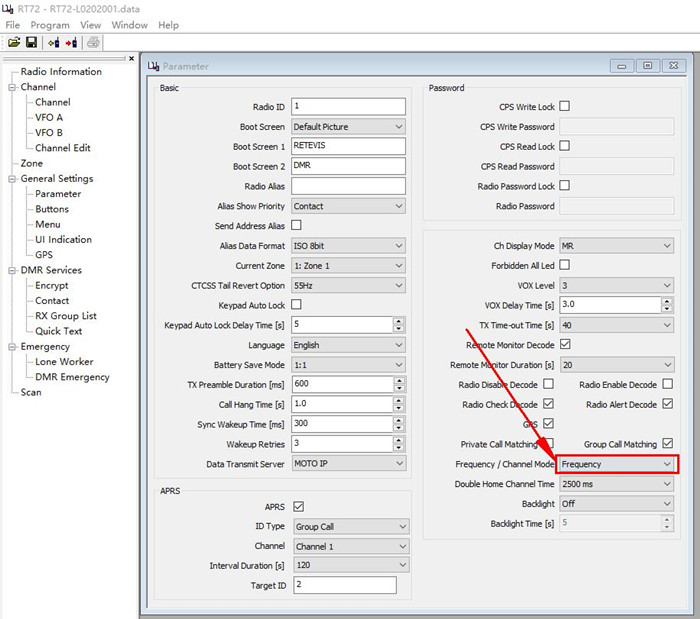 Set RT72 to frequency mode